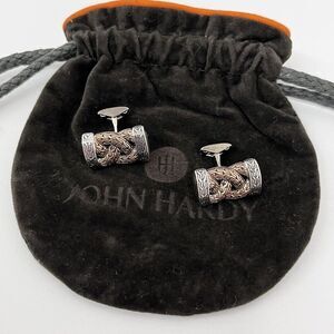 John Hardy Sterling and Bronze‎ Cufflinks Classic Chain & Braided Style 16 Grams